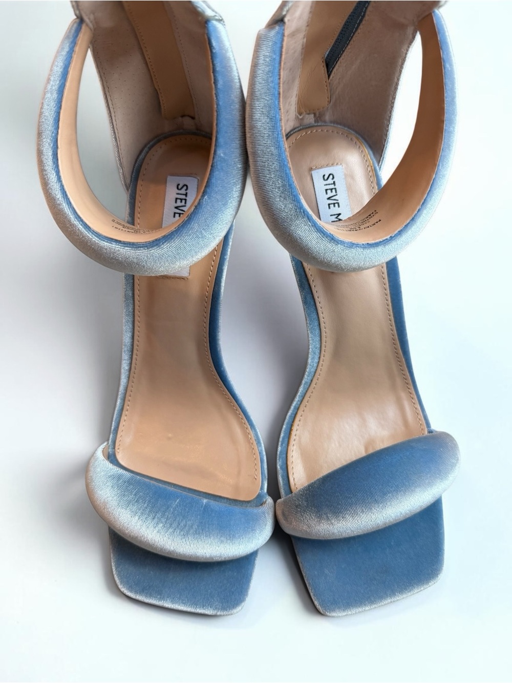 Steve Madden Powder Blue Velvet Ankle-Strap Stiletto Sandals - Picture 14 of 14